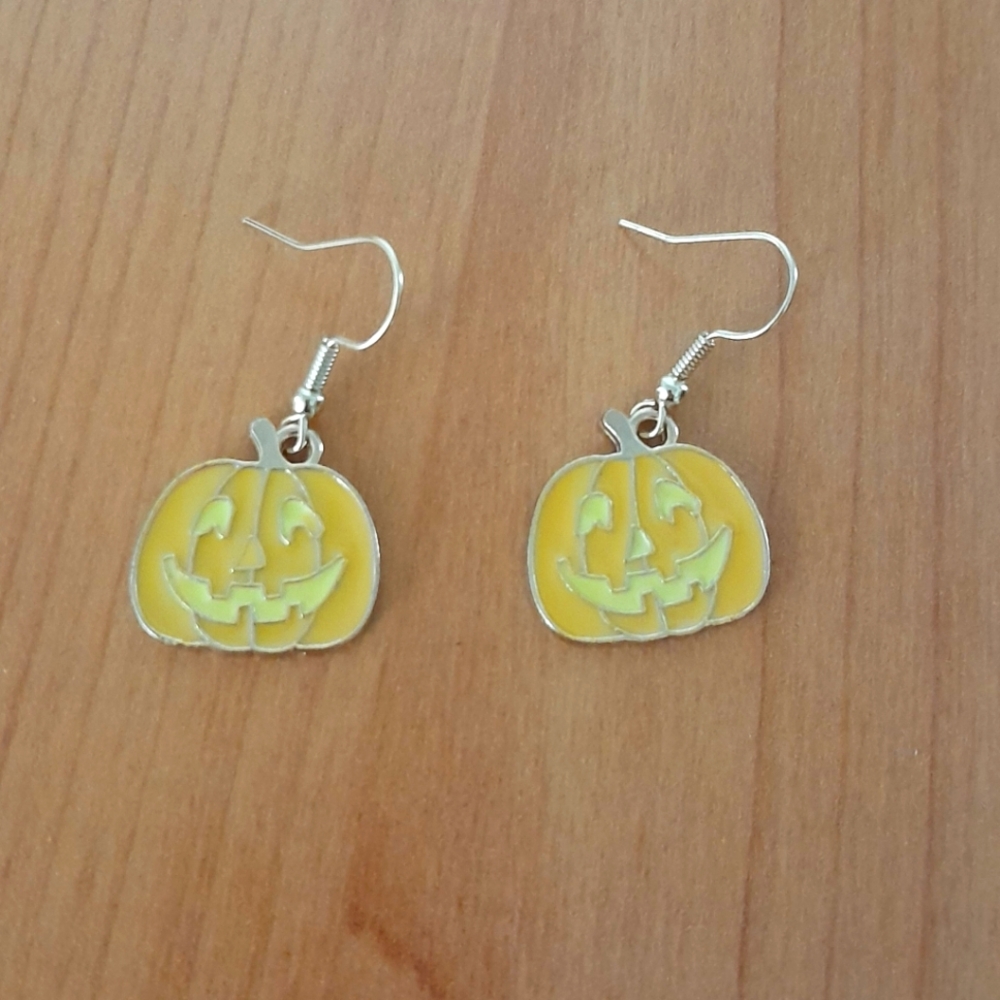 Gold Plated Orange & Yellow Enamel JackoLantern Charm Earrings